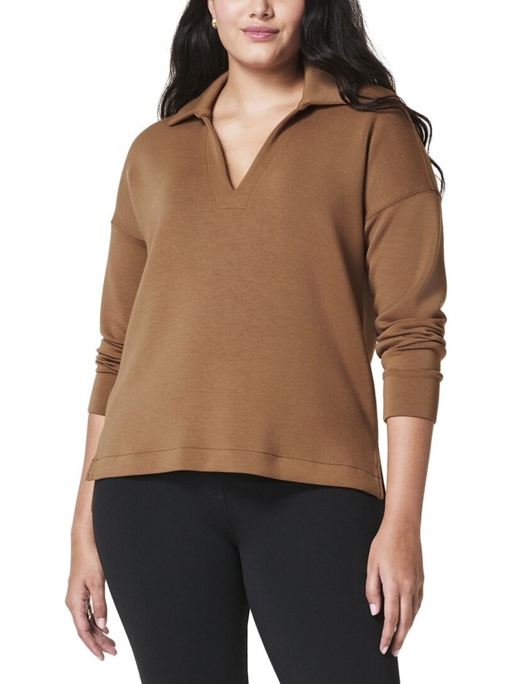 SPANX Womens Brown Airessentials Preppy Long Sleeve Polo Top Size Small